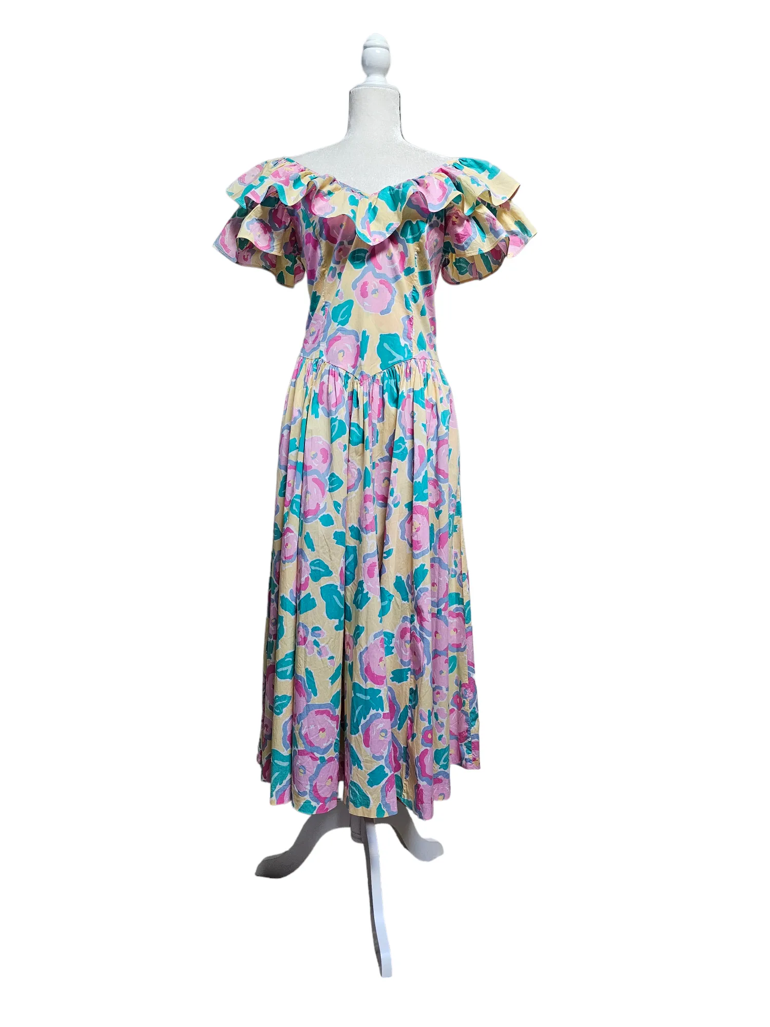 Laura Ashley Signature Print Vintage Early 1980's Batsheva Dress Small
