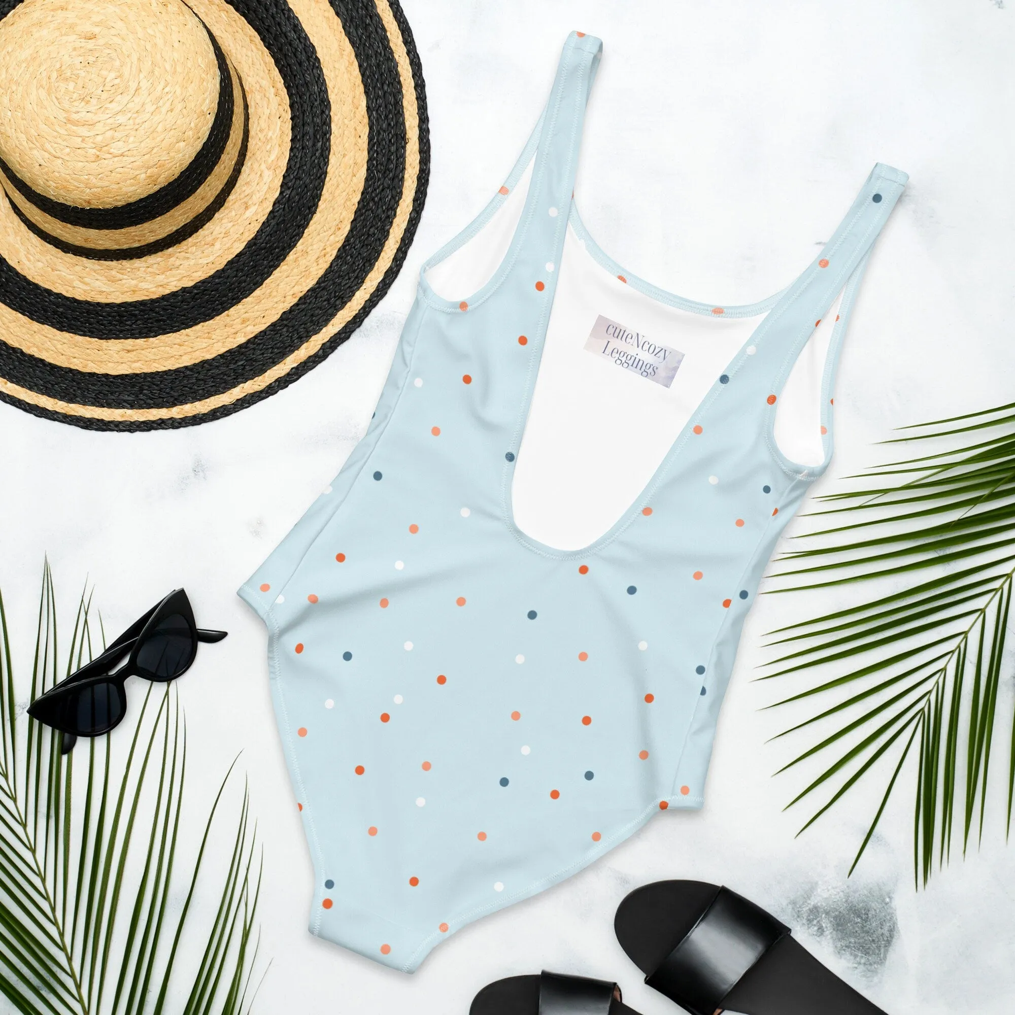 Light Blue Polka Dot One-Piece Swimsuit