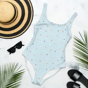 Light Blue Polka Dot One-Piece Swimsuit