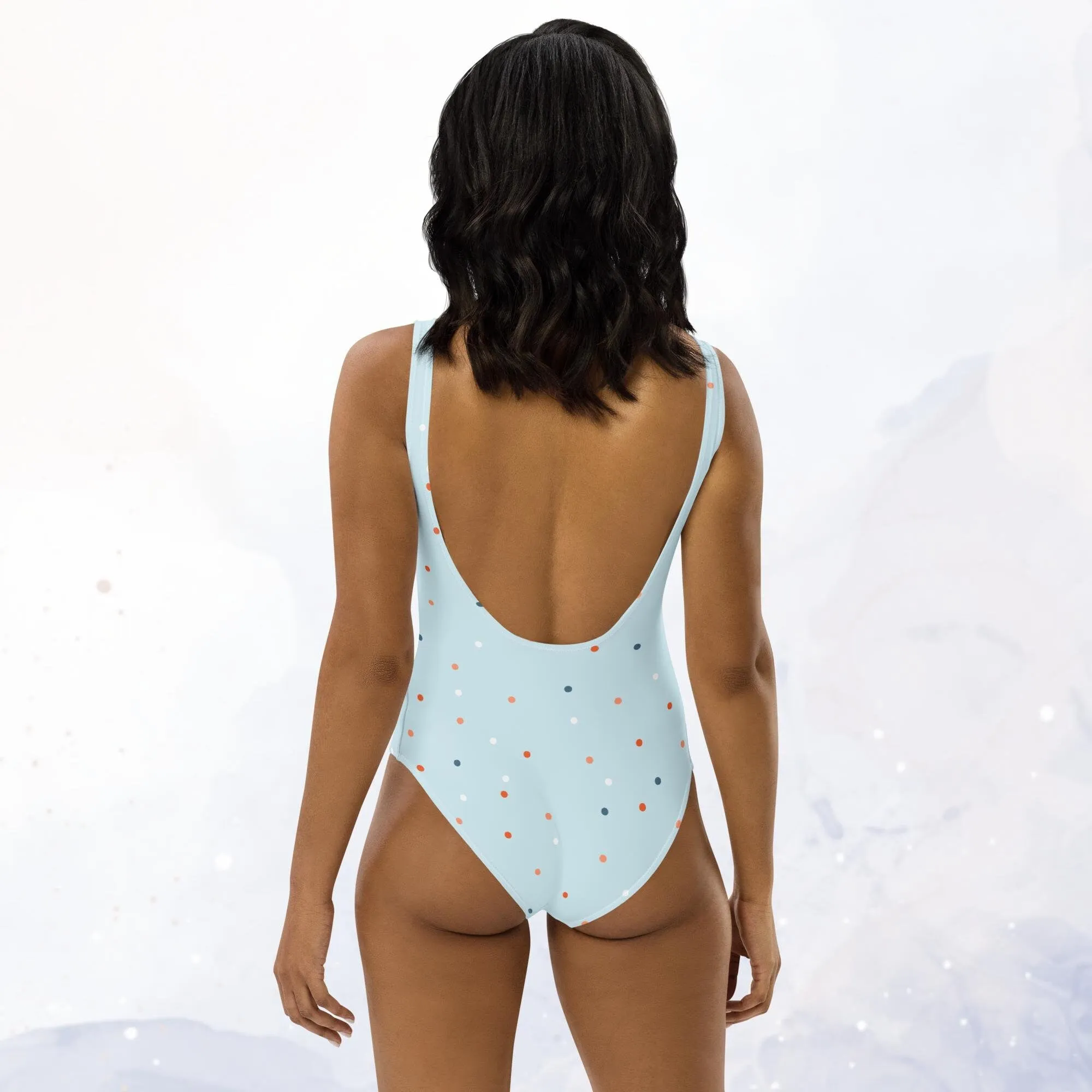 Light Blue Polka Dot One-Piece Swimsuit