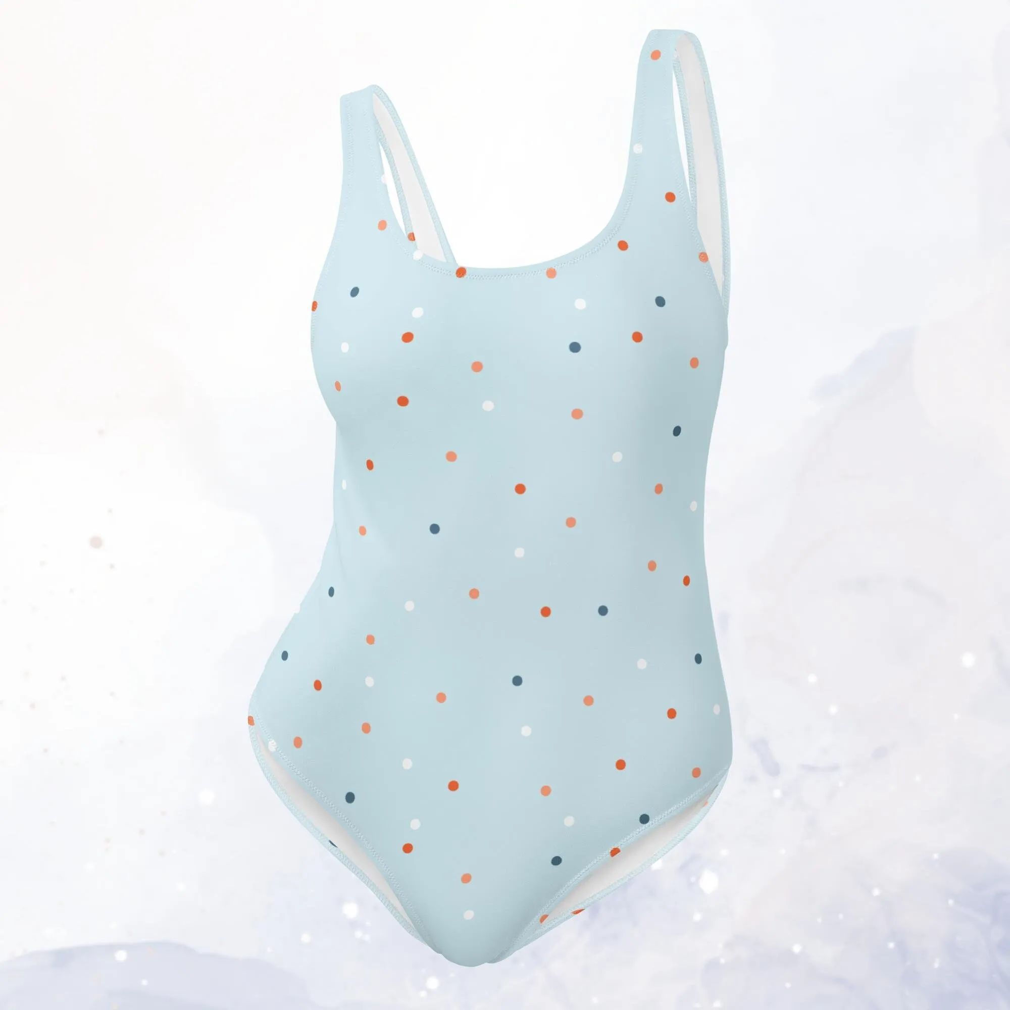 Light Blue Polka Dot One-Piece Swimsuit