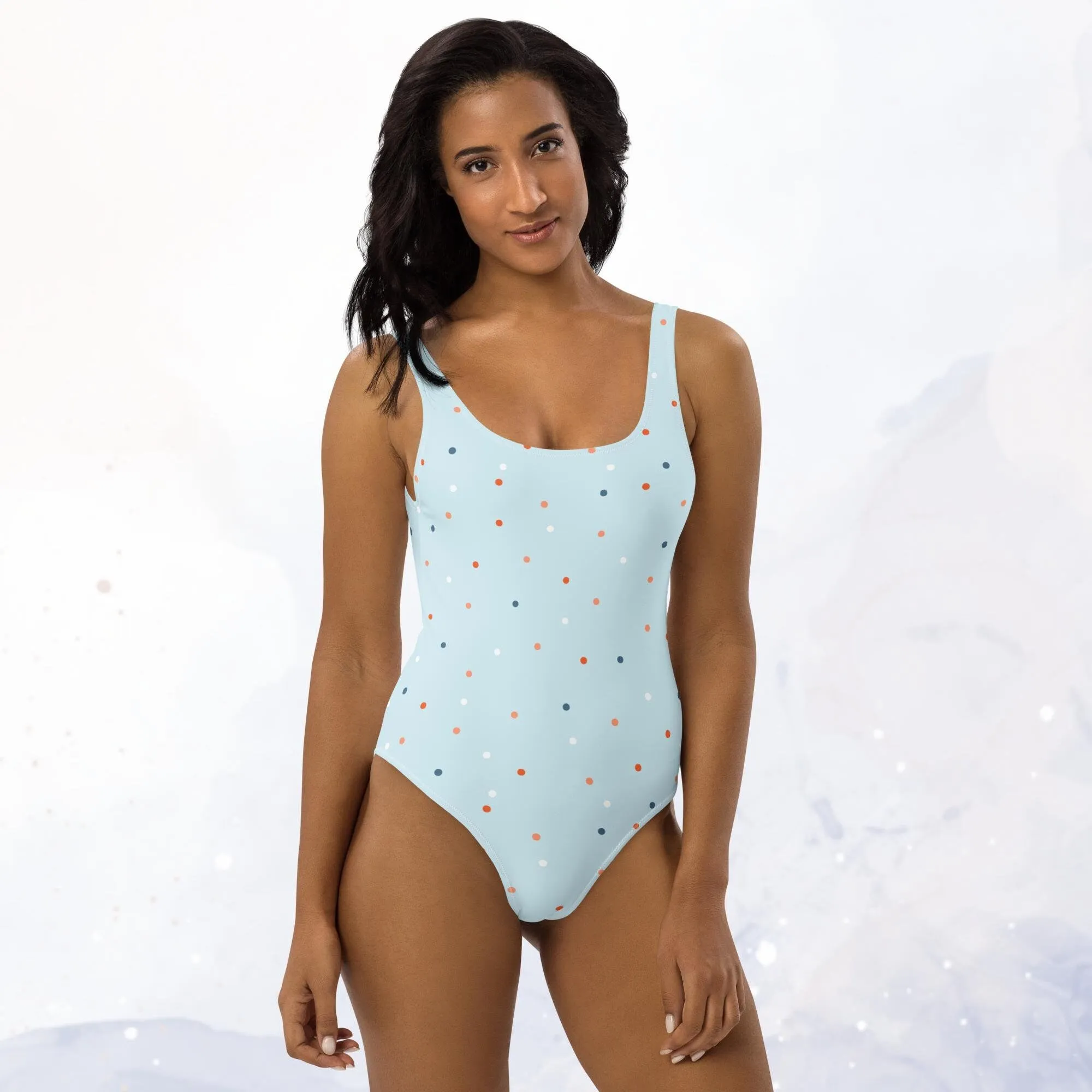 Light Blue Polka Dot One-Piece Swimsuit