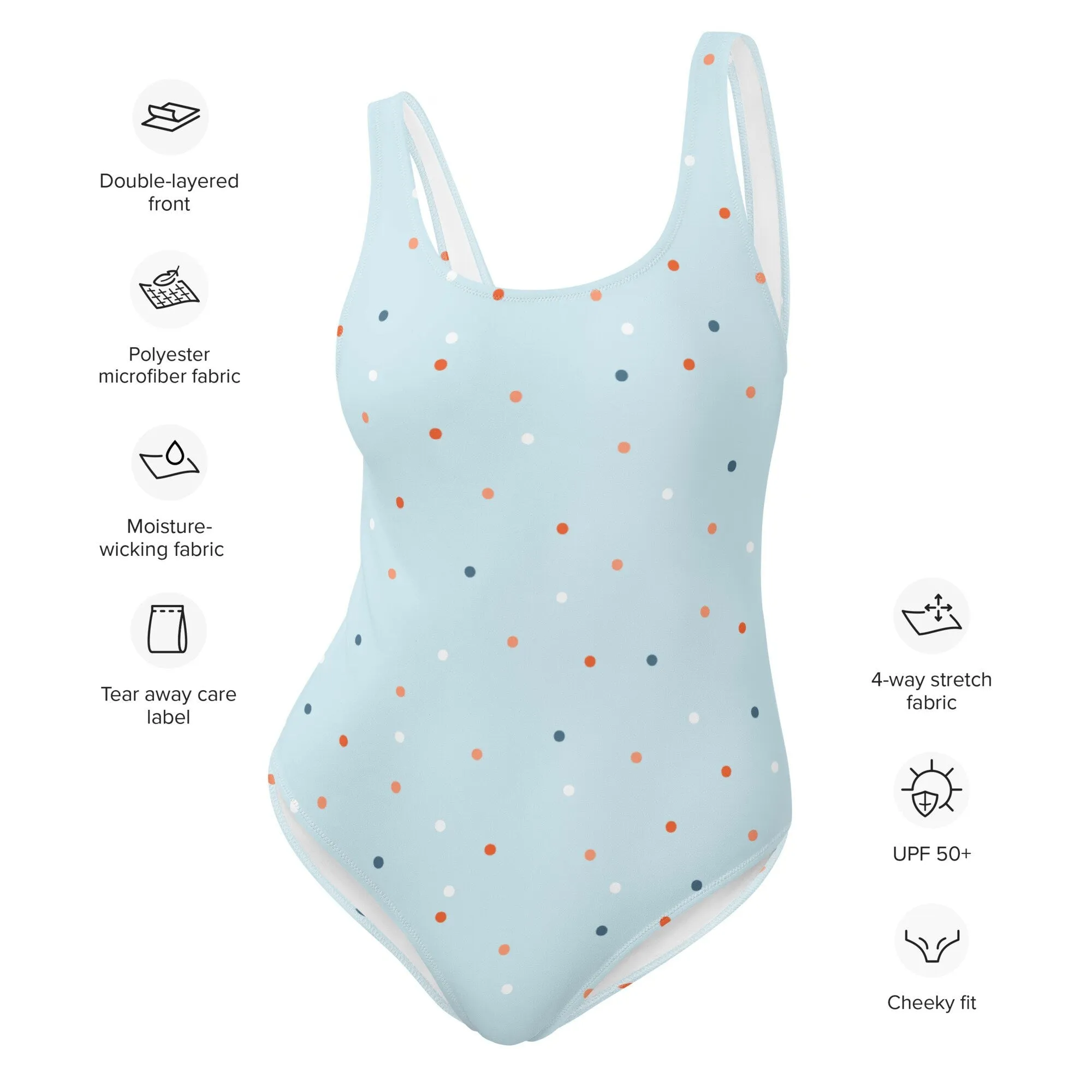 Light Blue Polka Dot One-Piece Swimsuit