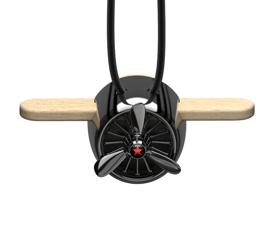Nature Wood Diffuser Aroma Propeller Design w/leather hanging strap Gift box-BLK - #ASSRY-70832