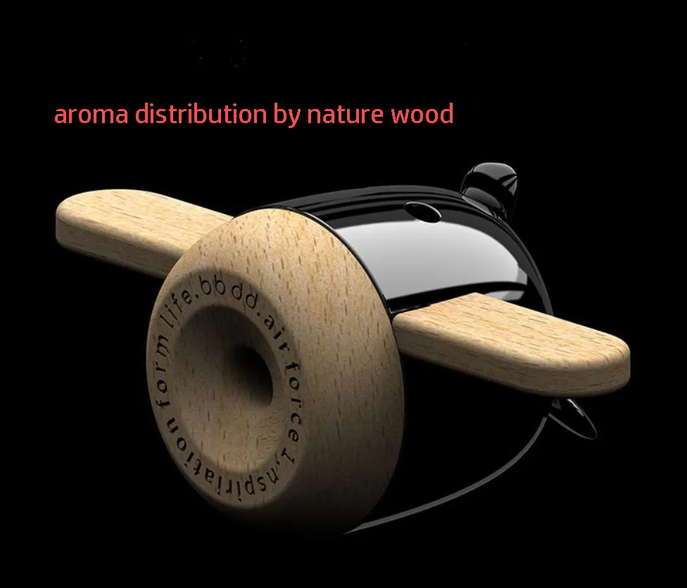 Nature Wood Diffuser Aroma Propeller Design w/leather hanging strap Gift box-BLK - #ASSRY-70832