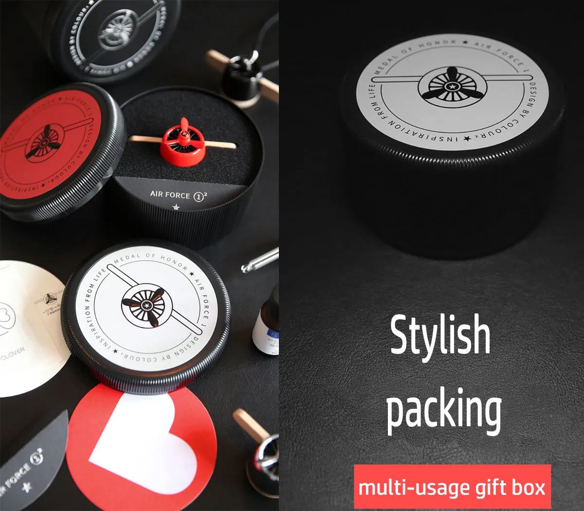 Nature Wood Diffuser Aroma Propeller Design w/leather hanging strap Gift box-BLK - #ASSRY-70832
