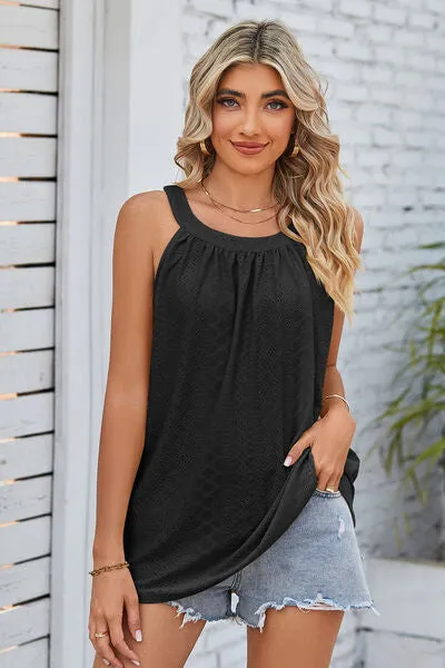 Openwork Round Neck Wide Strap Tank