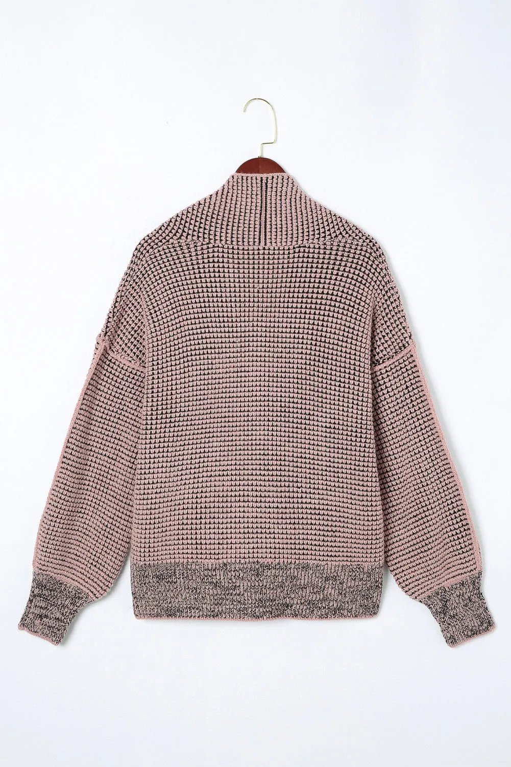Pink Chunky Waffle Knit Oversized Collar Cardigan