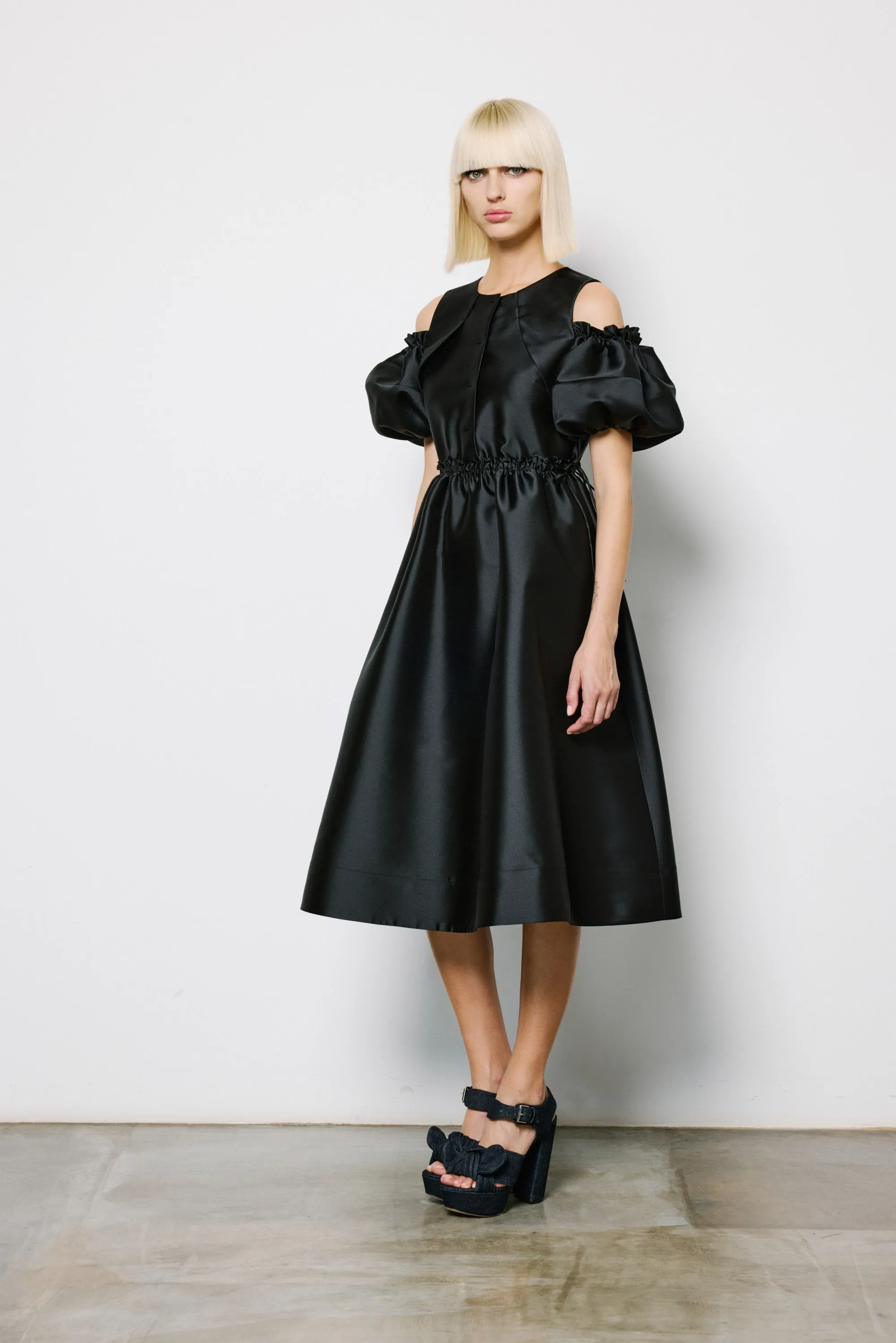 Puffy Sleeve Tuxedo Dress