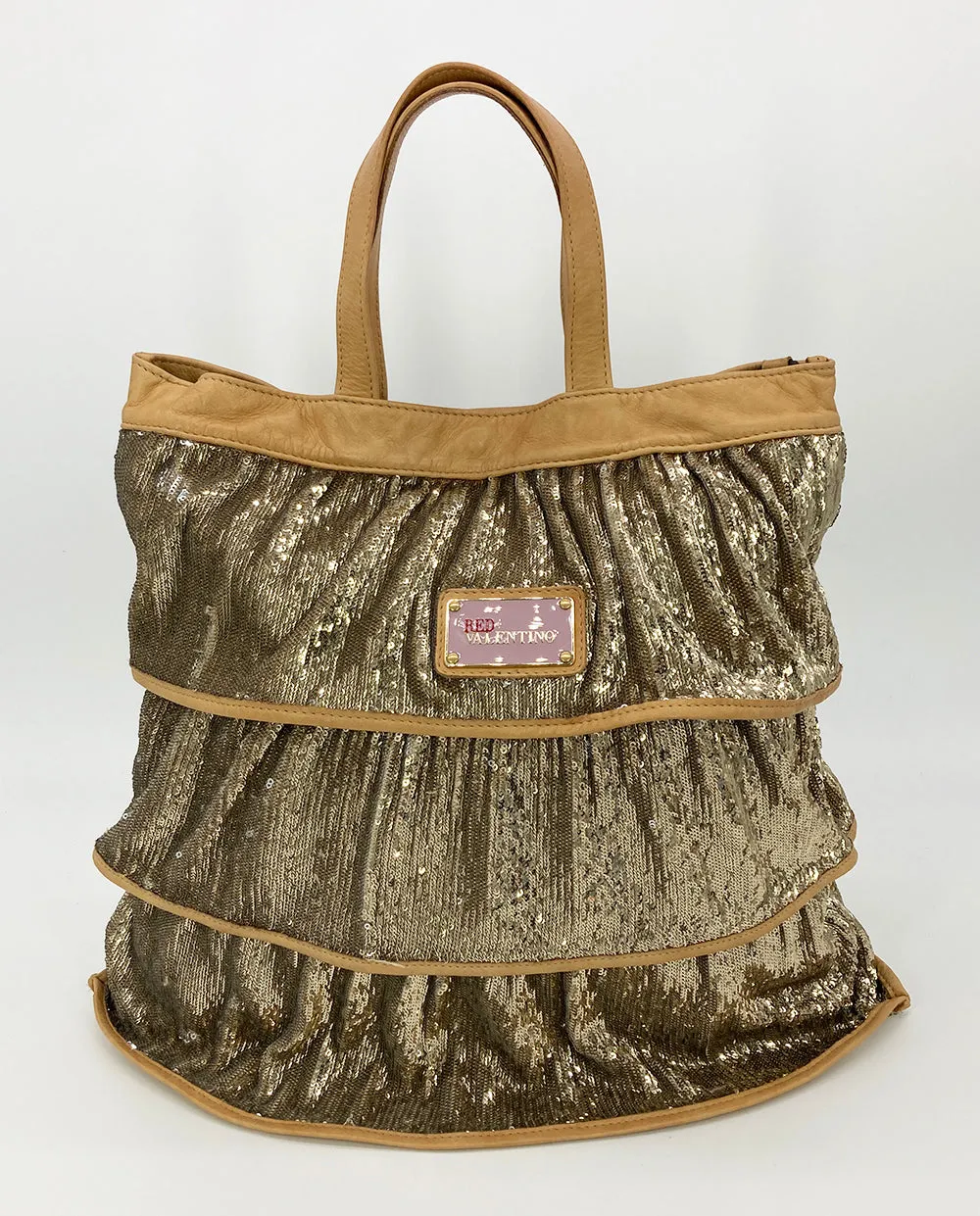 Red Valentino Gold Sequin Ruffle Tote