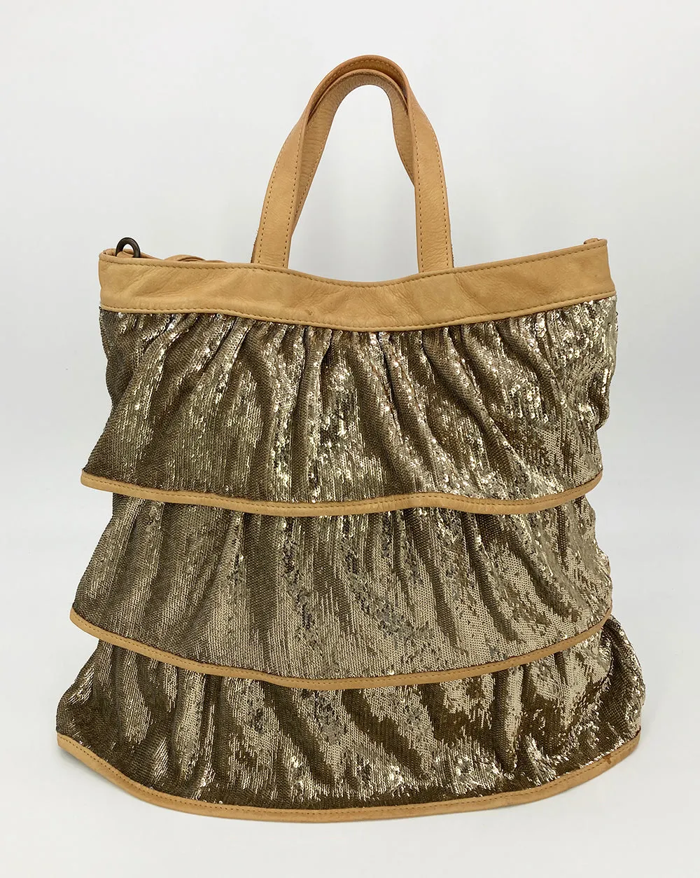 Red Valentino Gold Sequin Ruffle Tote