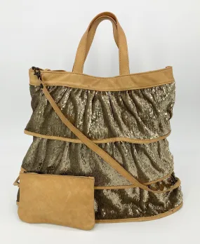 Red Valentino Gold Sequin Ruffle Tote
