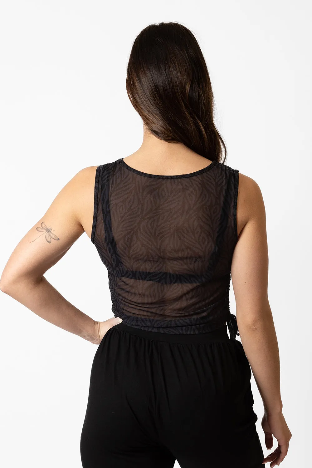 Seascape Mesh Gathered Tank Top
