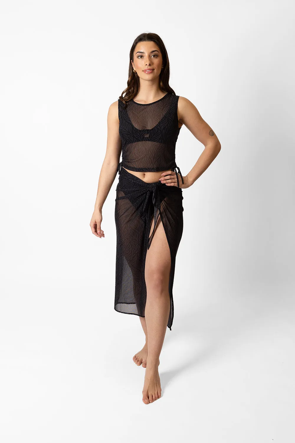Seascape Mesh Gathered Tank Top
