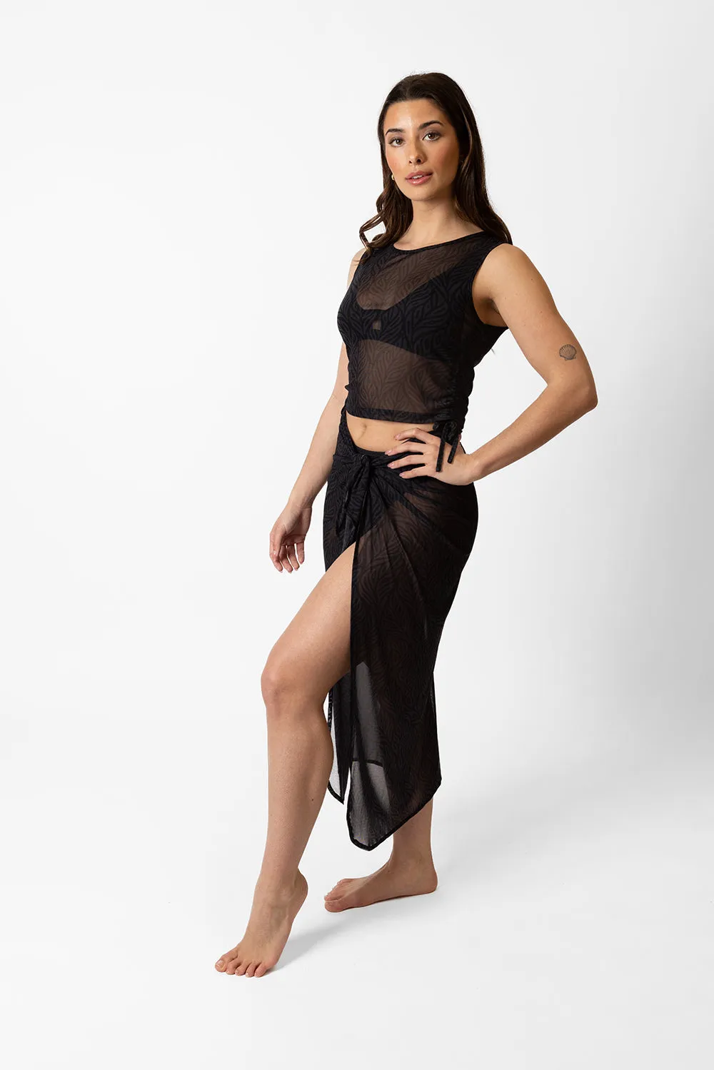 Seascape Mesh Gathered Tank Top