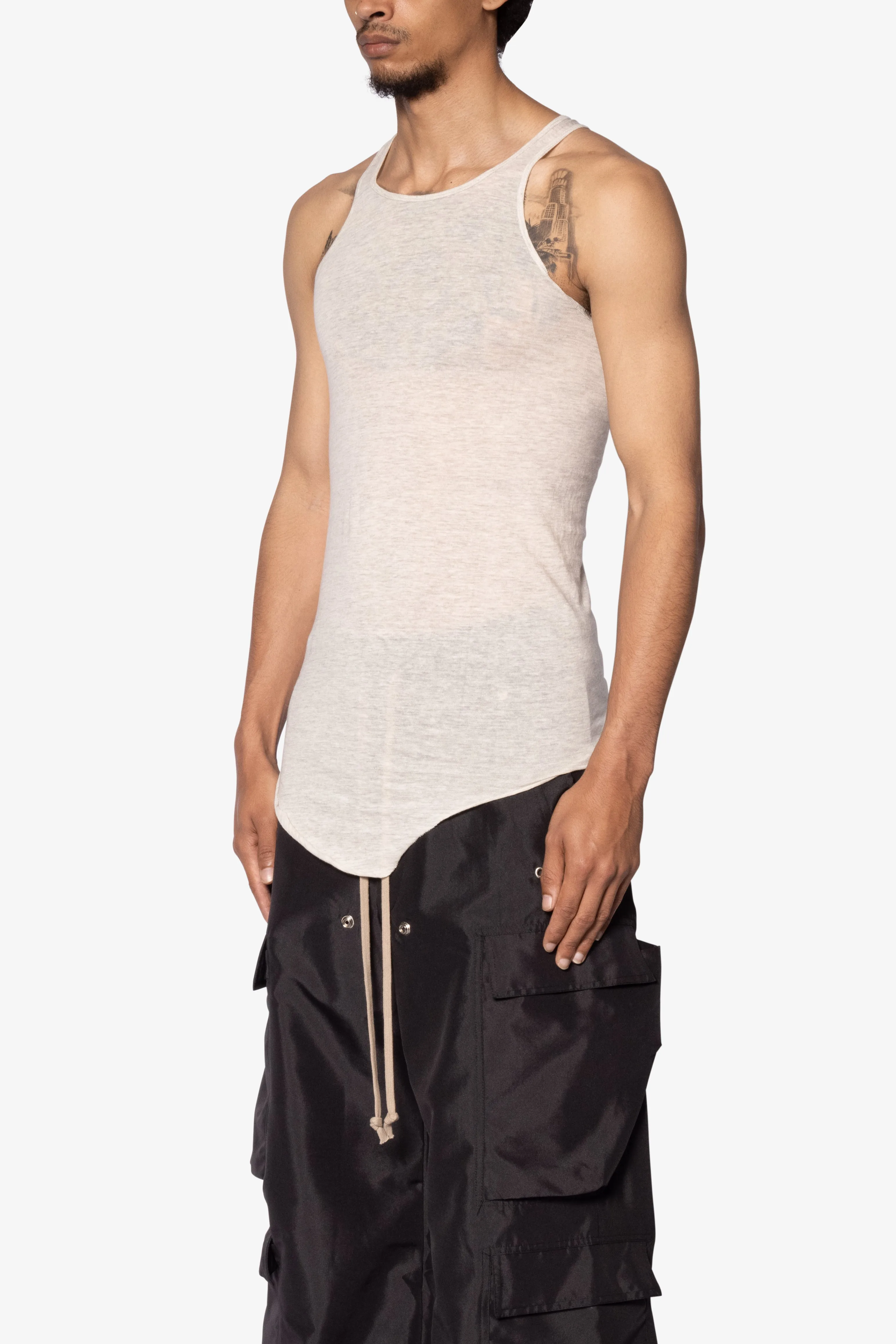 Sheer Knit Racer Tank - Grey