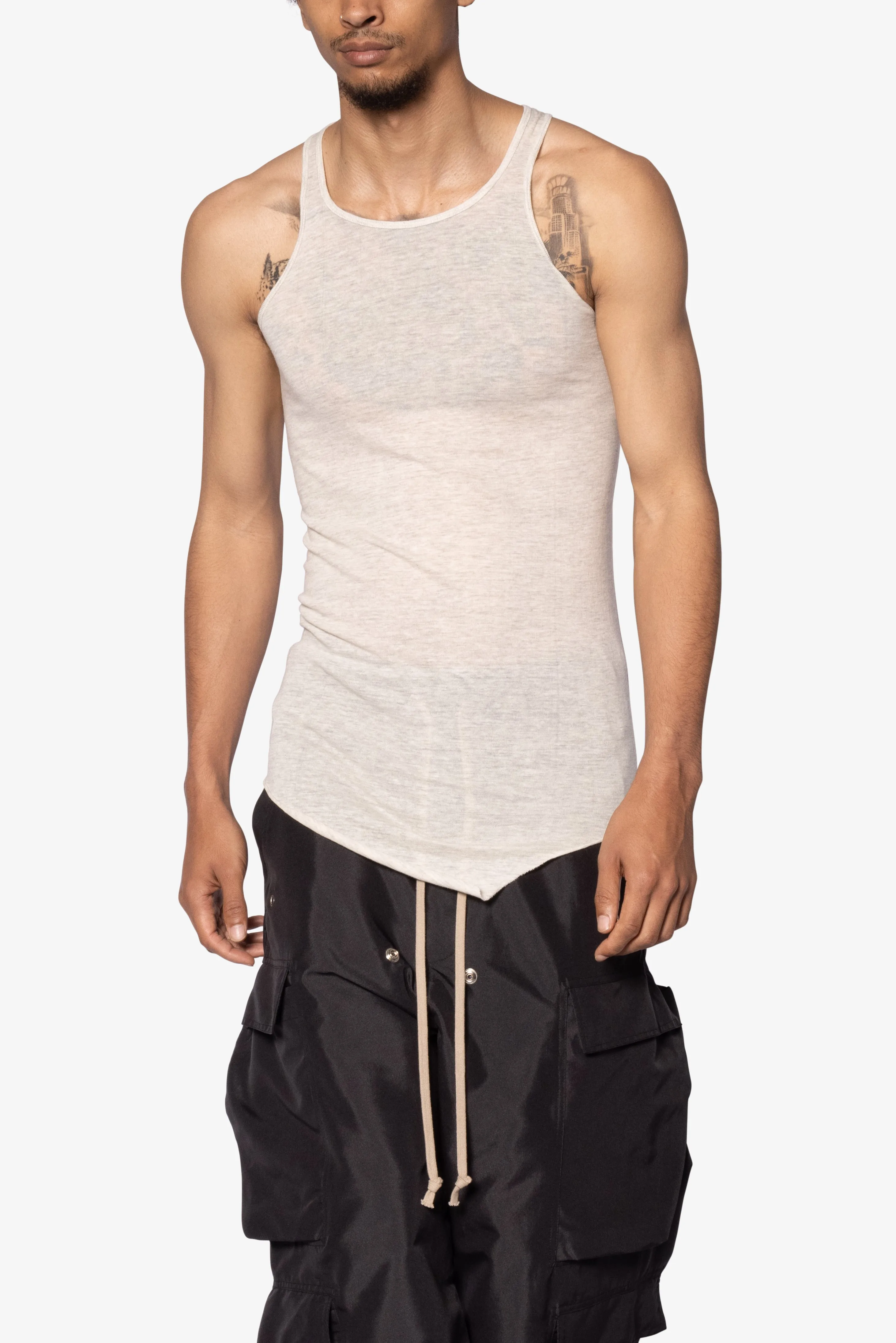 Sheer Knit Racer Tank - Grey