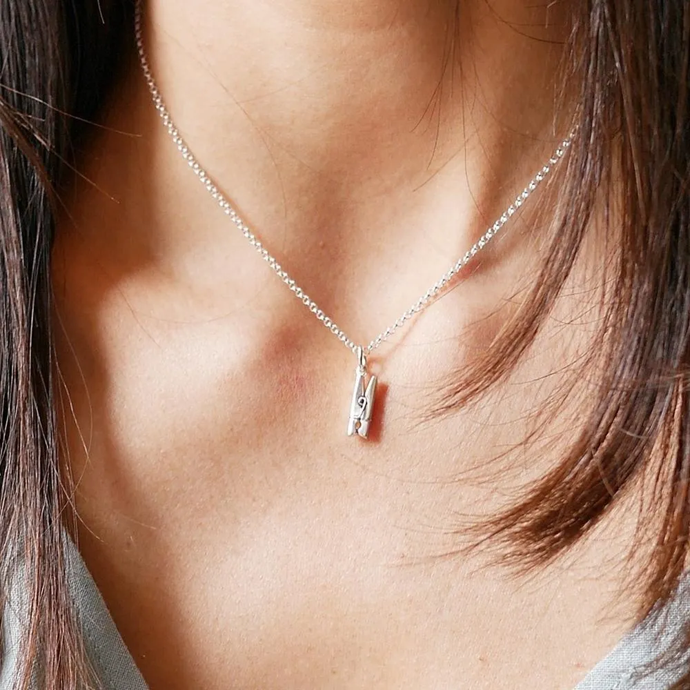Silver Clothes Peg Necklace