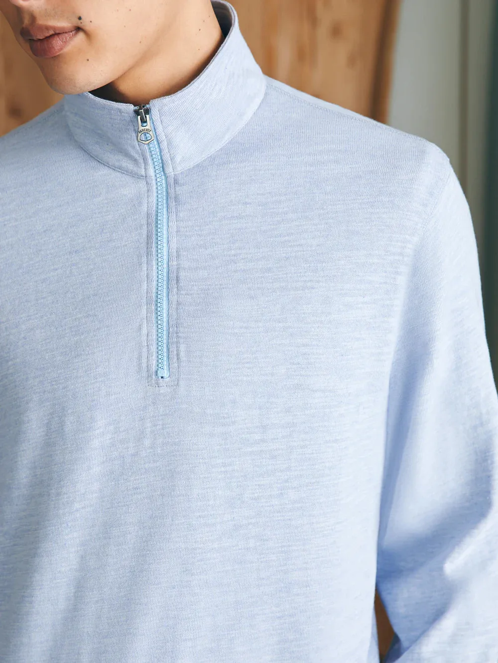 Sunwashed Slub Quarter Zip - Ice Blue Heather
