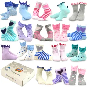 TeeHee Socks Kid's Casual Cotton Short Crew Heart 18-Pack Gift Box (71006)