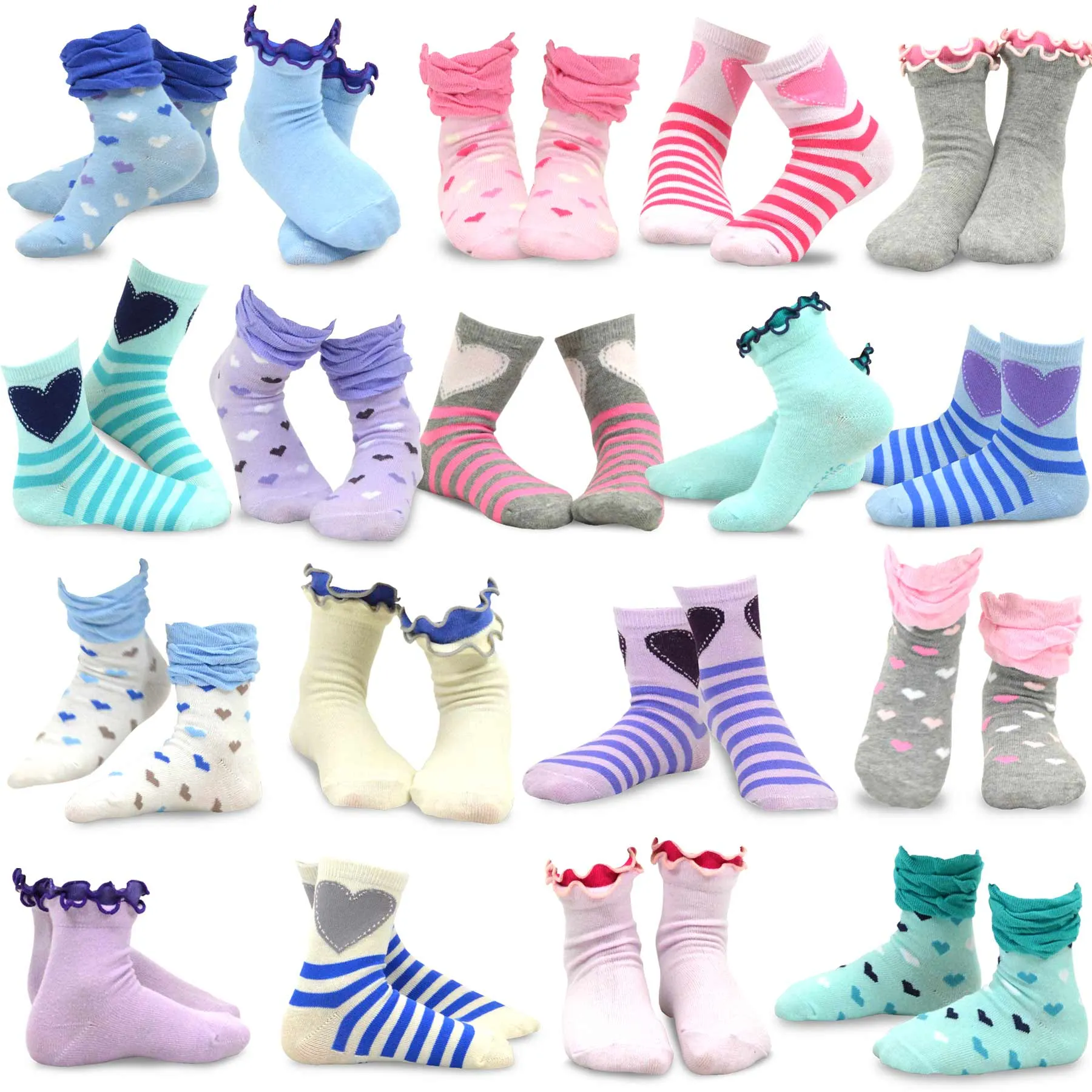 TeeHee Socks Kid's Casual Cotton Short Crew Heart 18-Pack Gift Box (71006)