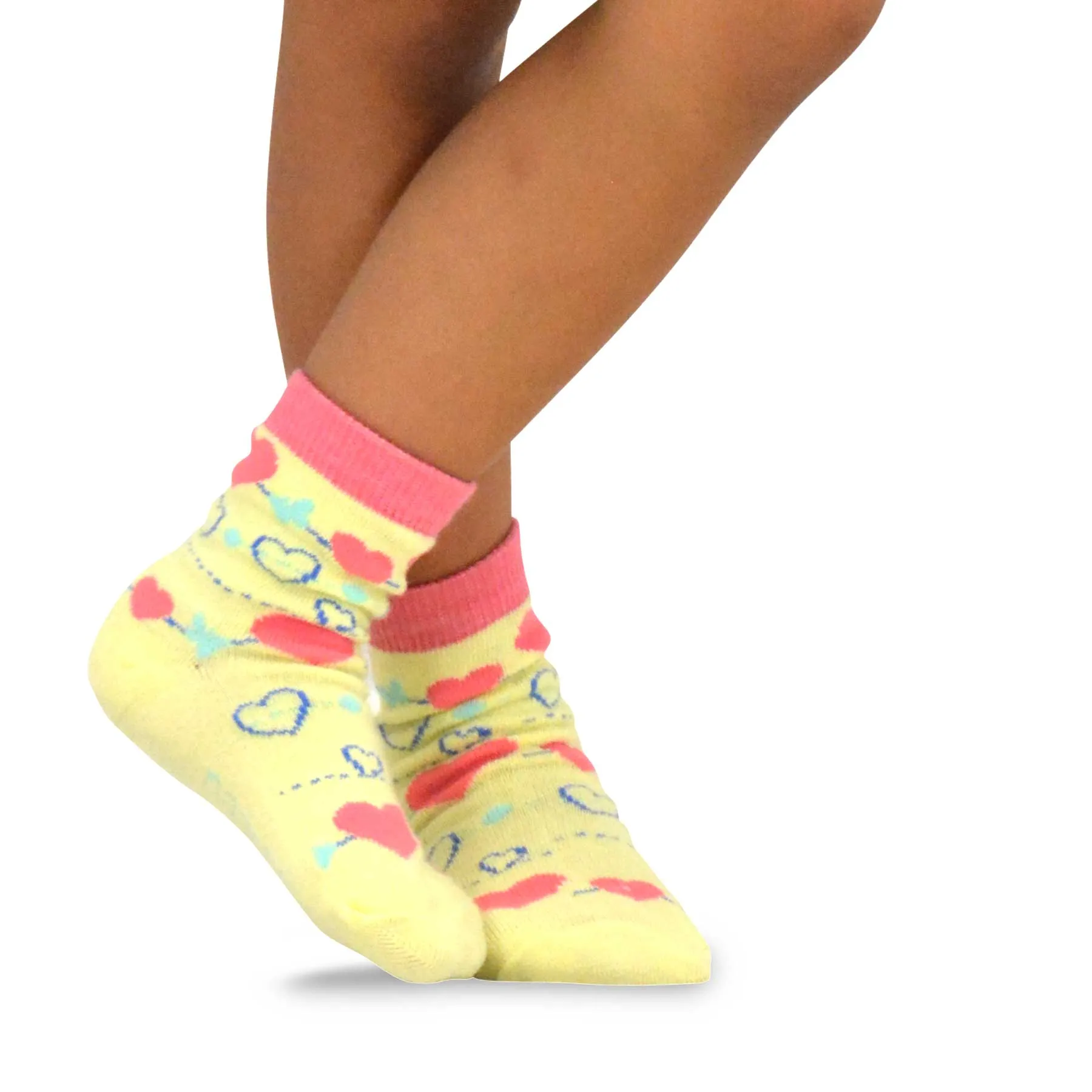 TeeHee Socks Kid's Casual Cotton Short Crew Hearts/Stripes 6-Pack (70920)