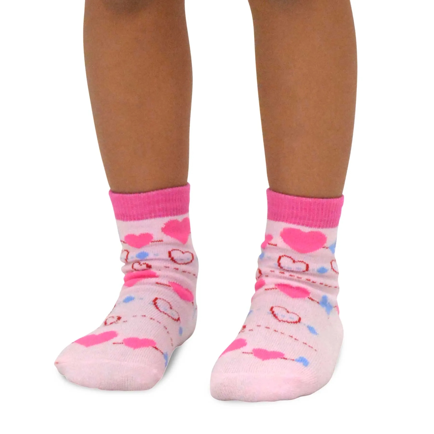 TeeHee Socks Kid's Casual Cotton Short Crew Hearts/Stripes 6-Pack (70920)
