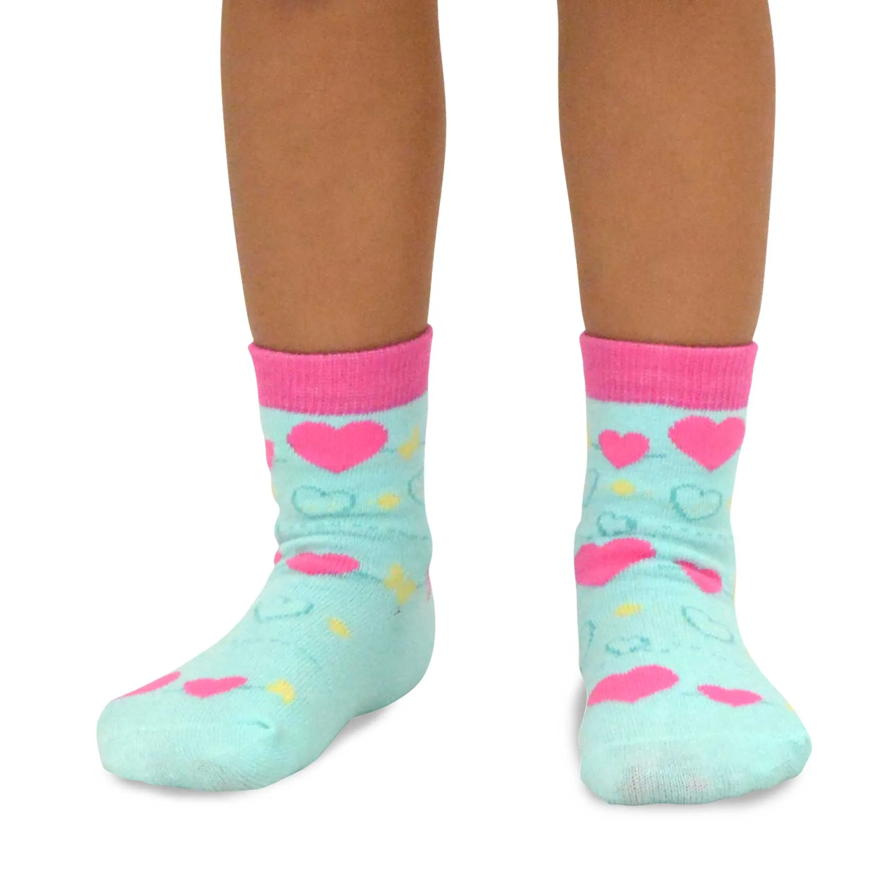 TeeHee Socks Kid's Casual Cotton Short Crew Hearts/Stripes 6-Pack (70920)