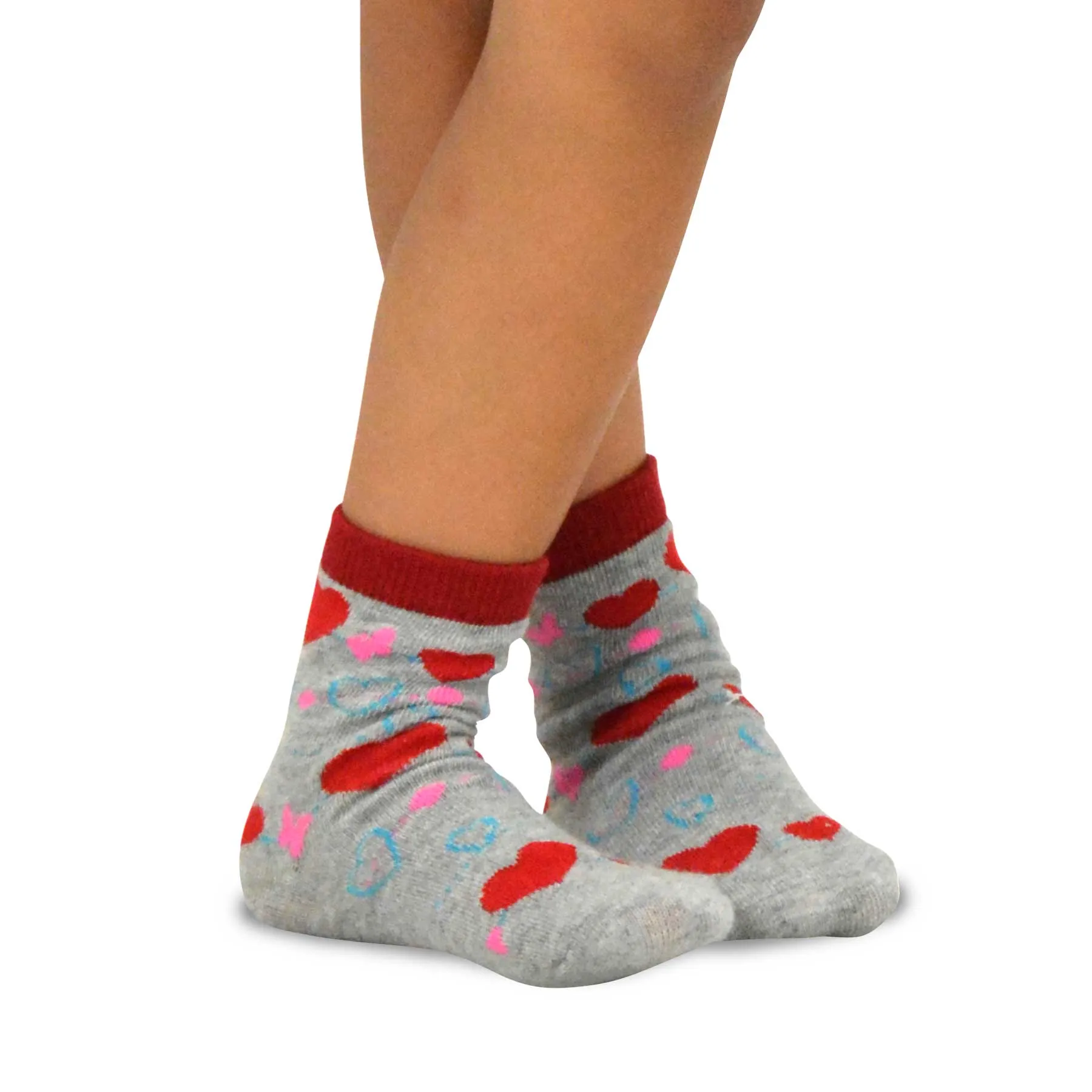 TeeHee Socks Kid's Casual Cotton Short Crew Hearts/Stripes 6-Pack (70920)