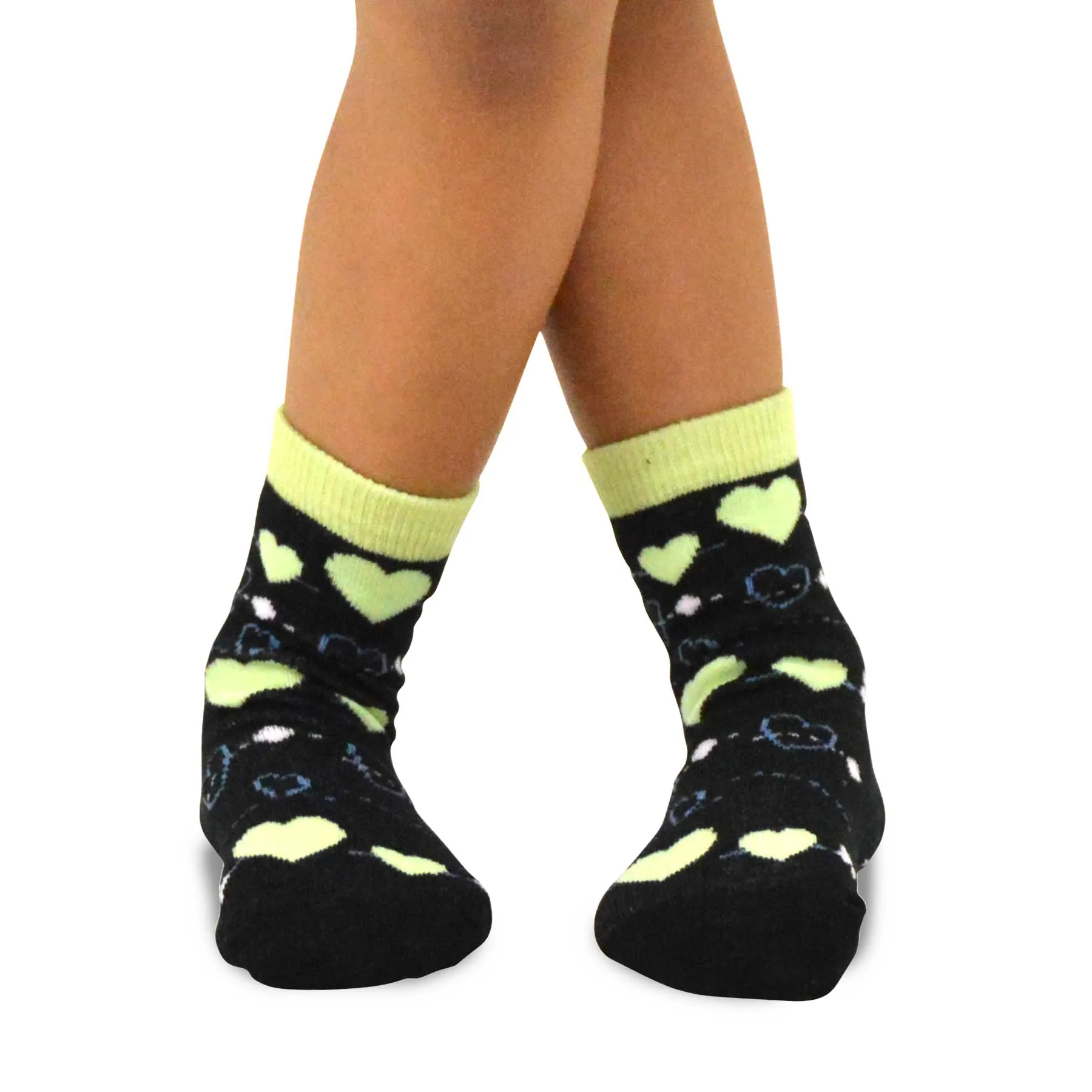 TeeHee Socks Kid's Casual Cotton Short Crew Hearts/Stripes 6-Pack (70920)
