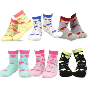 TeeHee Socks Kid's Casual Cotton Short Crew Hearts/Stripes 6-Pack (70920)