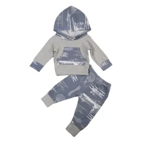 Warm Planes Pants Casual Outfits Infant Kids Baby Boys Hooded Tops Coat Enfant Clothing Set 0-24M