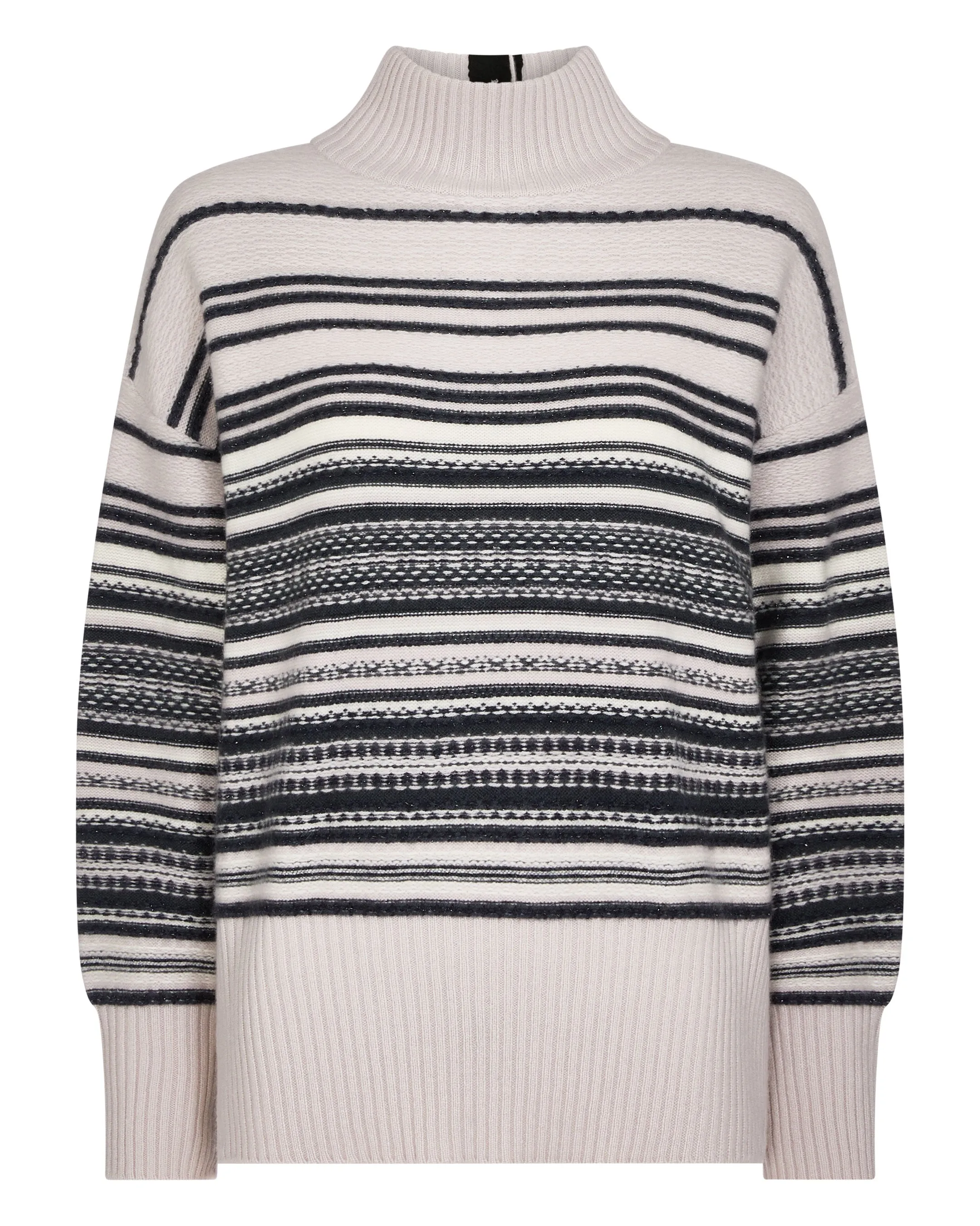 Women's Fairisle Mock Neck Cashmere Sweater With Lurex Snow Grey