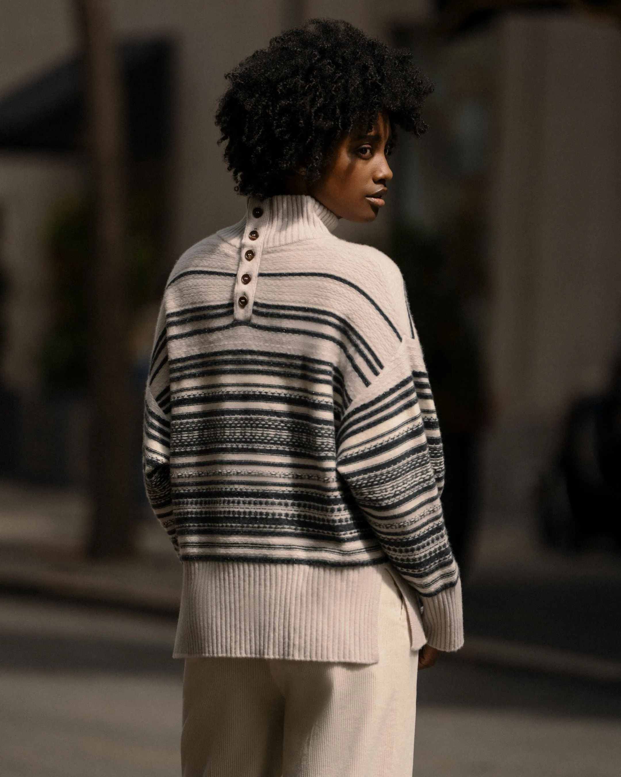 Women's Fairisle Mock Neck Cashmere Sweater With Lurex Snow Grey